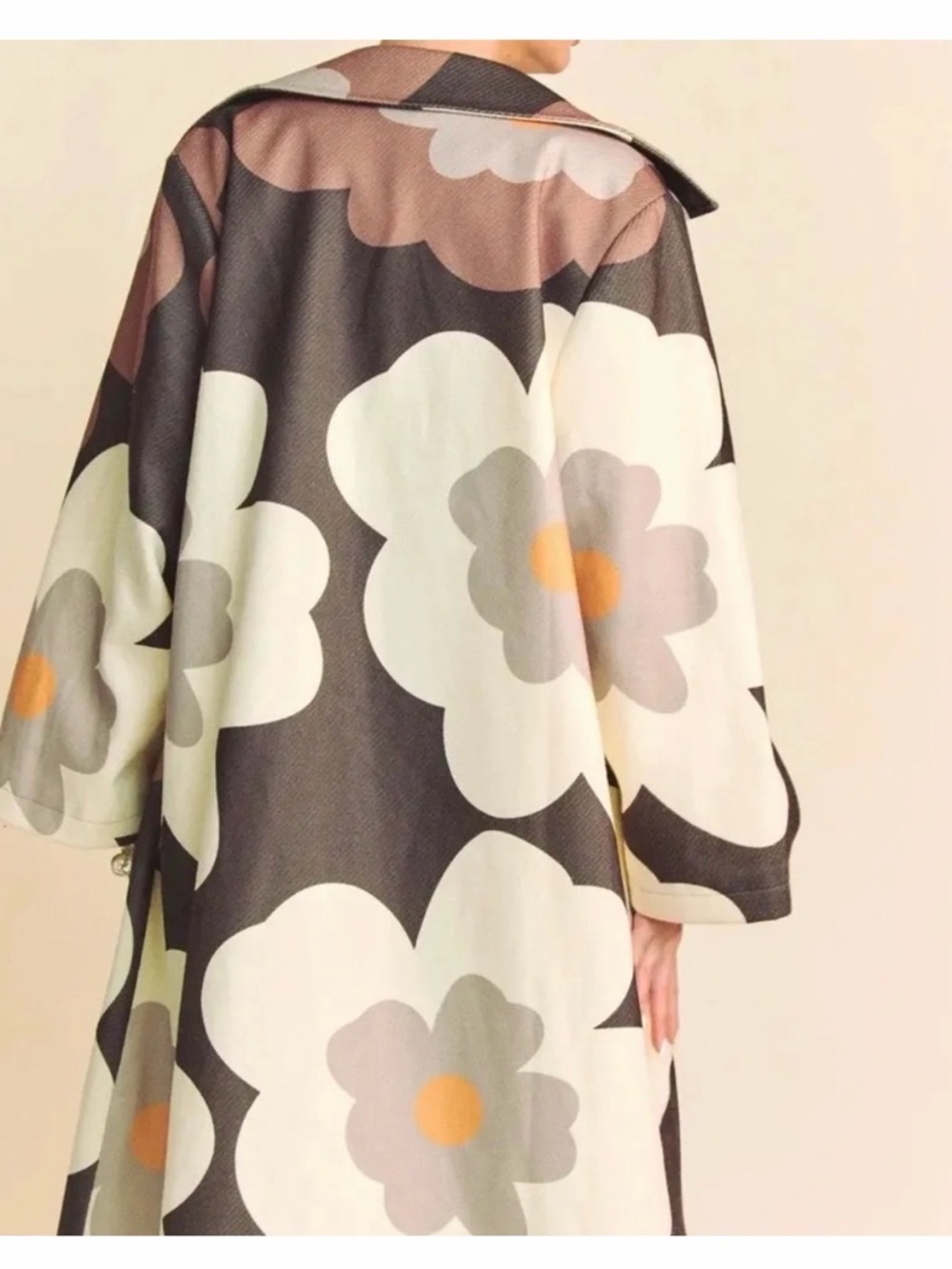 DAVI & DANI Floral Print Coat in Beige, White & Brown Size M - Picture 2 of 7